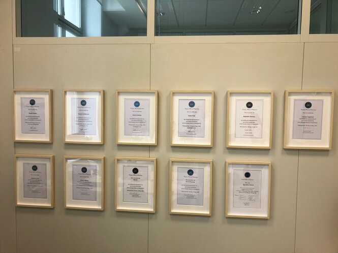 <em>Internes strasbourgeois reçus à l’European Board of Orthodontics à titre provisoire (Dr Quentin Kamm, Dr Frédéric Rafflenbeul, Dr Damien Robaldo, Dr Sophie Stolz, Dr Raphaëlle Maizeray, Dr Noémie Copelovici, Dr Mélanie Le Ven, Dr Jérémy Ohayon, Dr Elia Kol et Dr Shyrel Monsonego)</em>